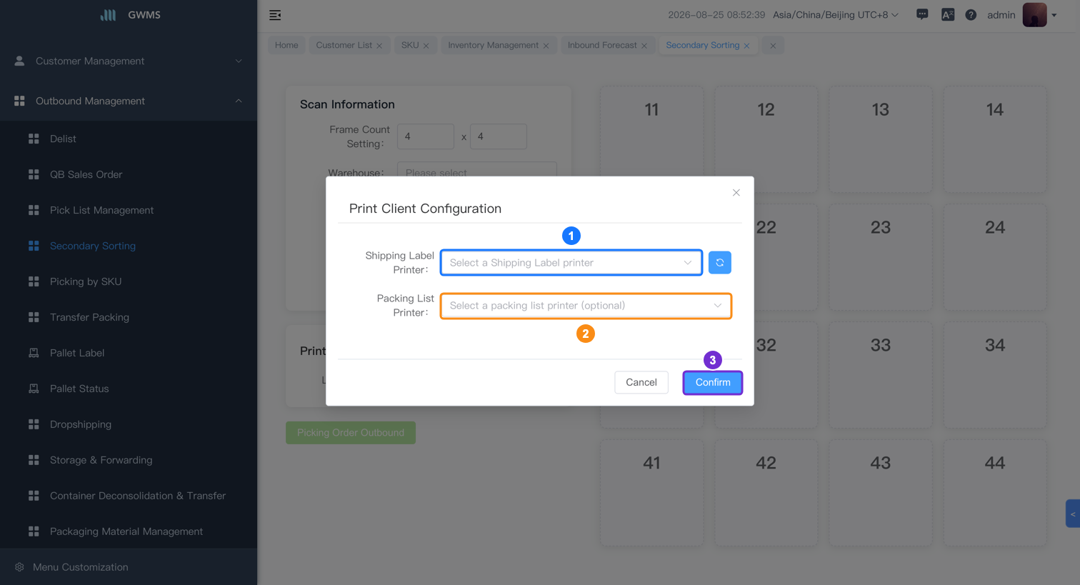 Select printer for secondary sorting
