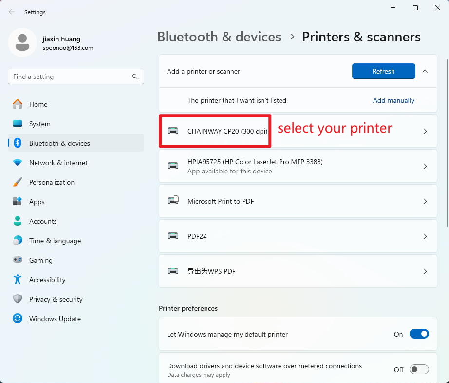 Select your printer