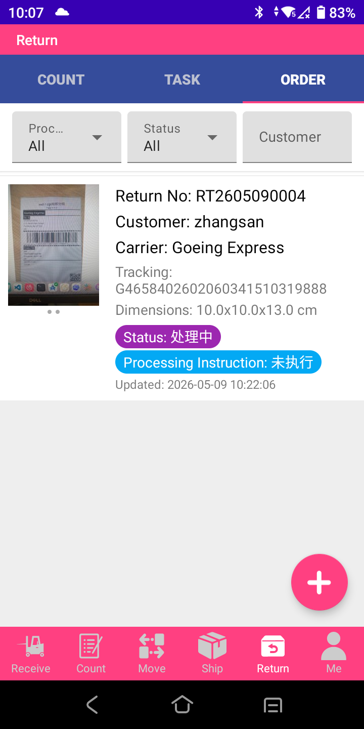 Return Orders Header