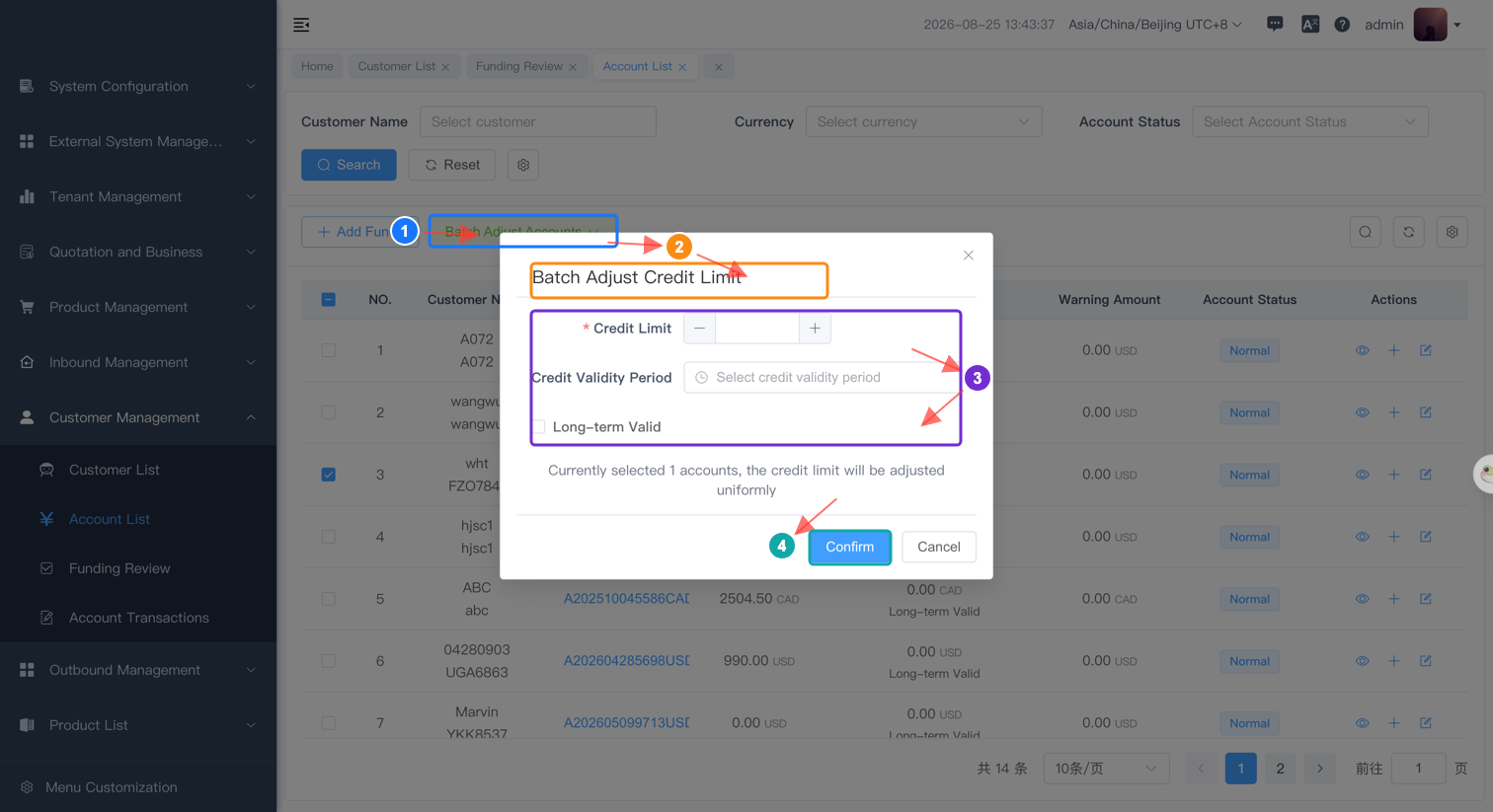 Batch Adjust Credit Limit