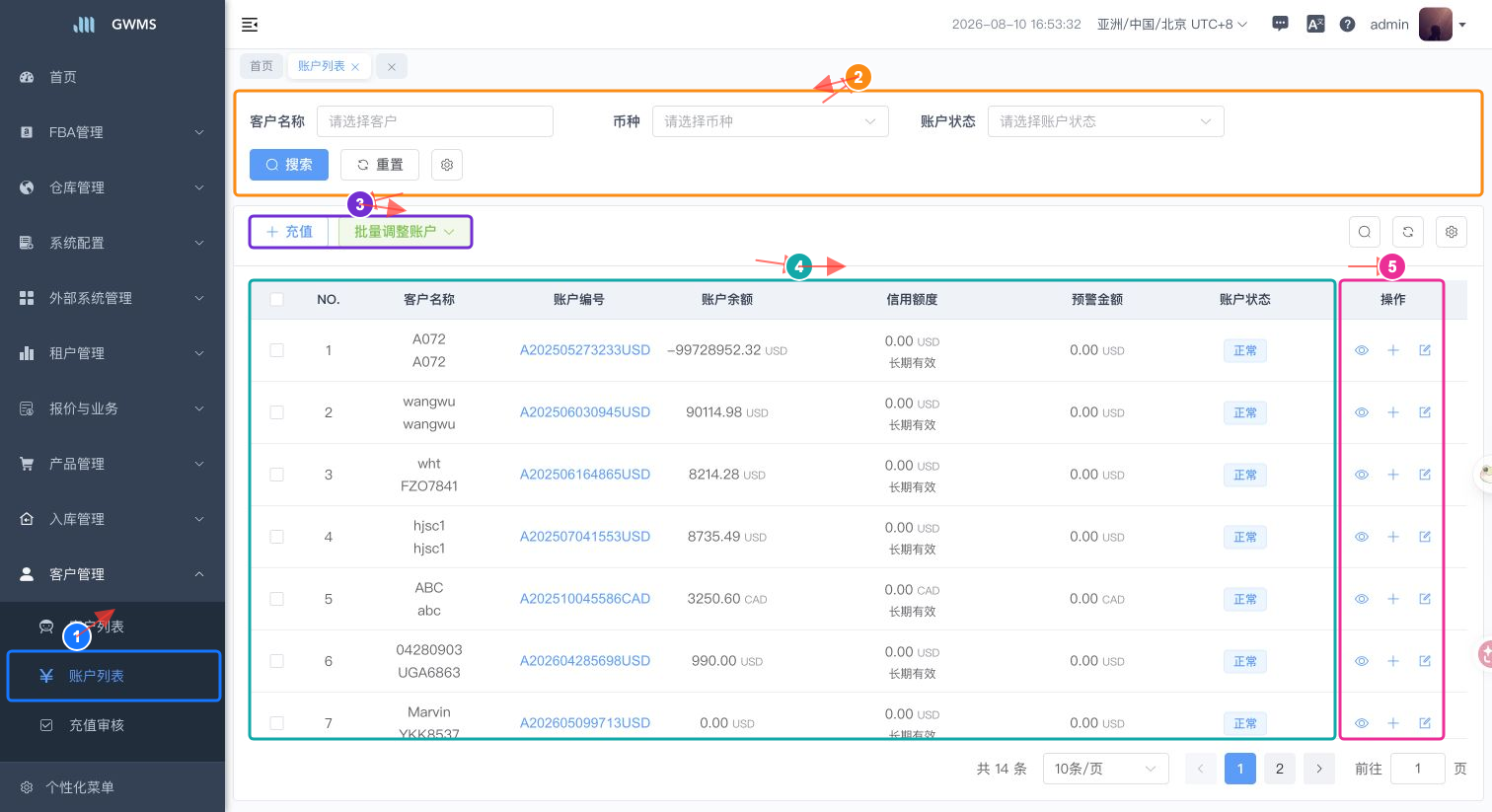 账户列表页面