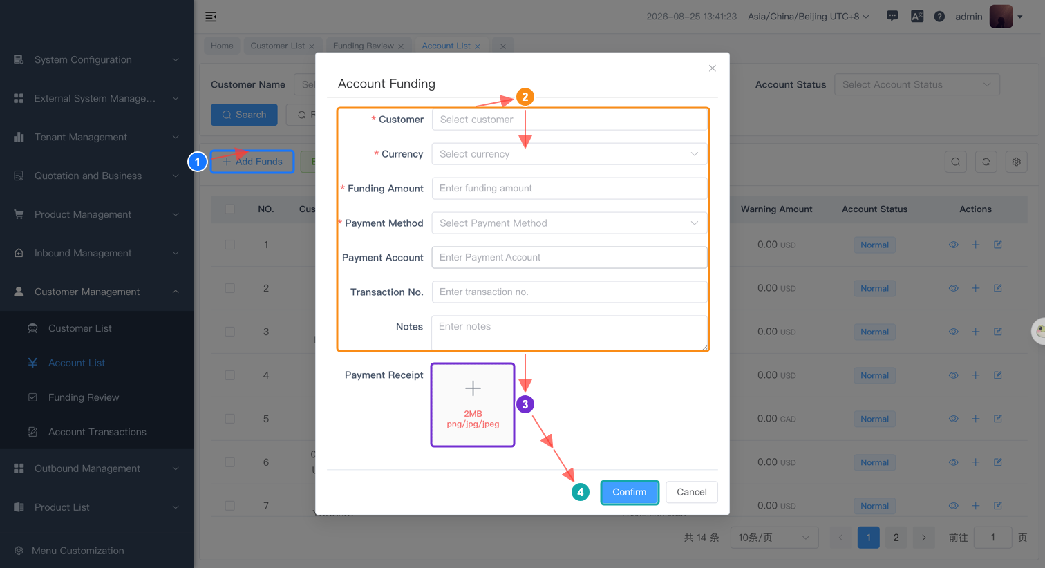 Account Funding dialog