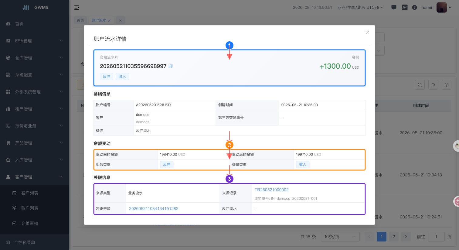 账户流水详情中的反冲关系