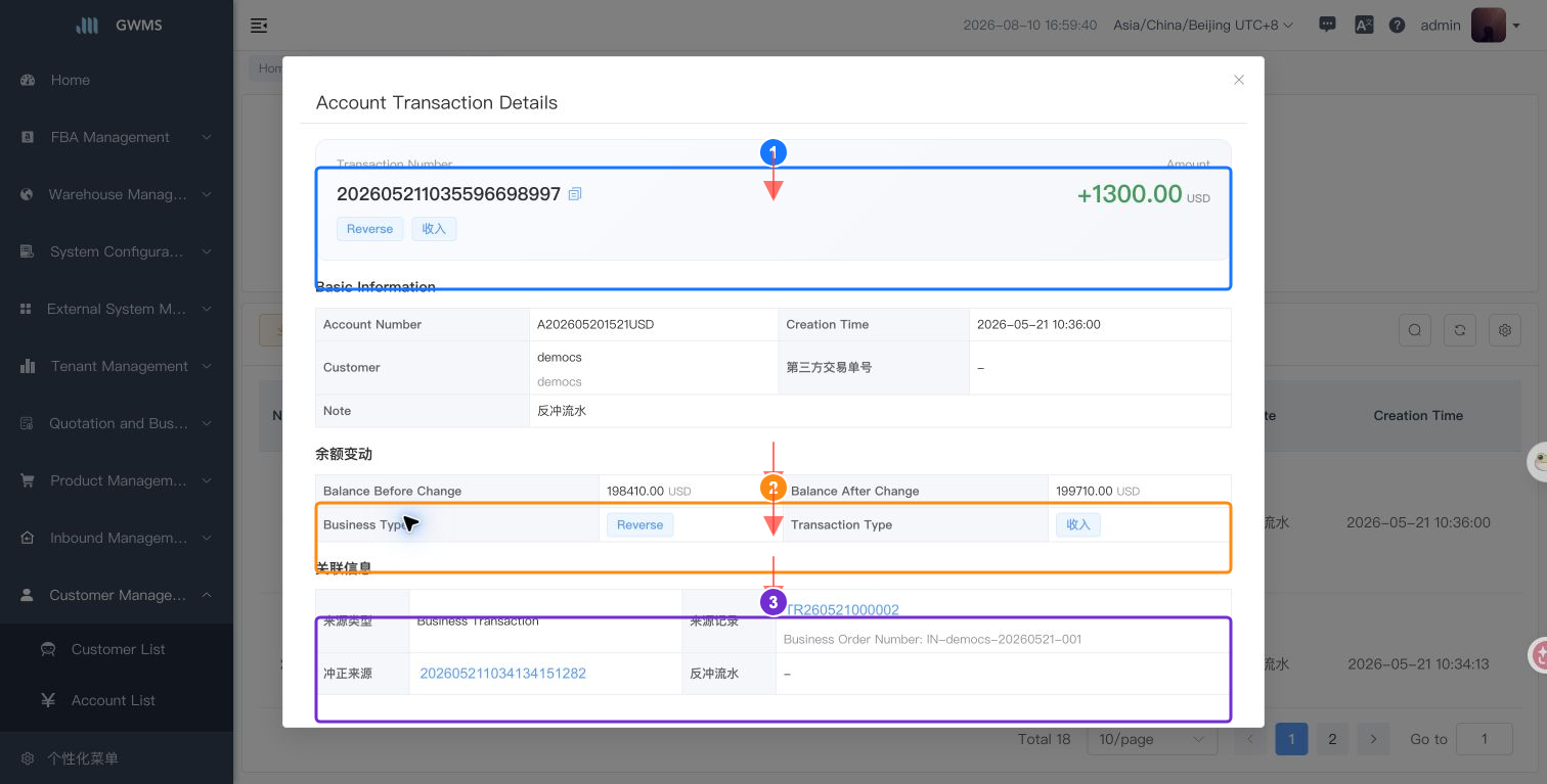 Reversal links in Account Transaction details