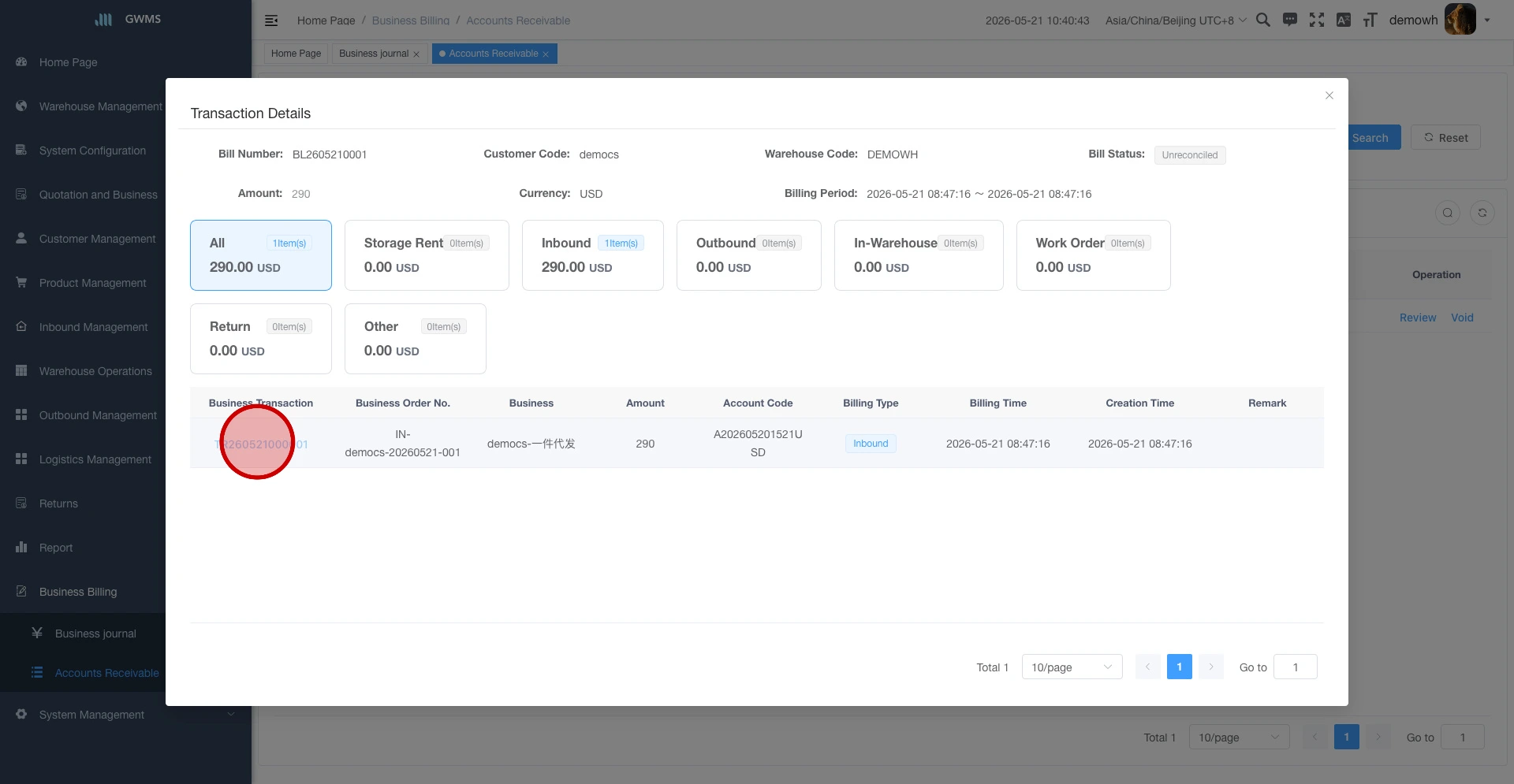 Review the Transaction Details dialog