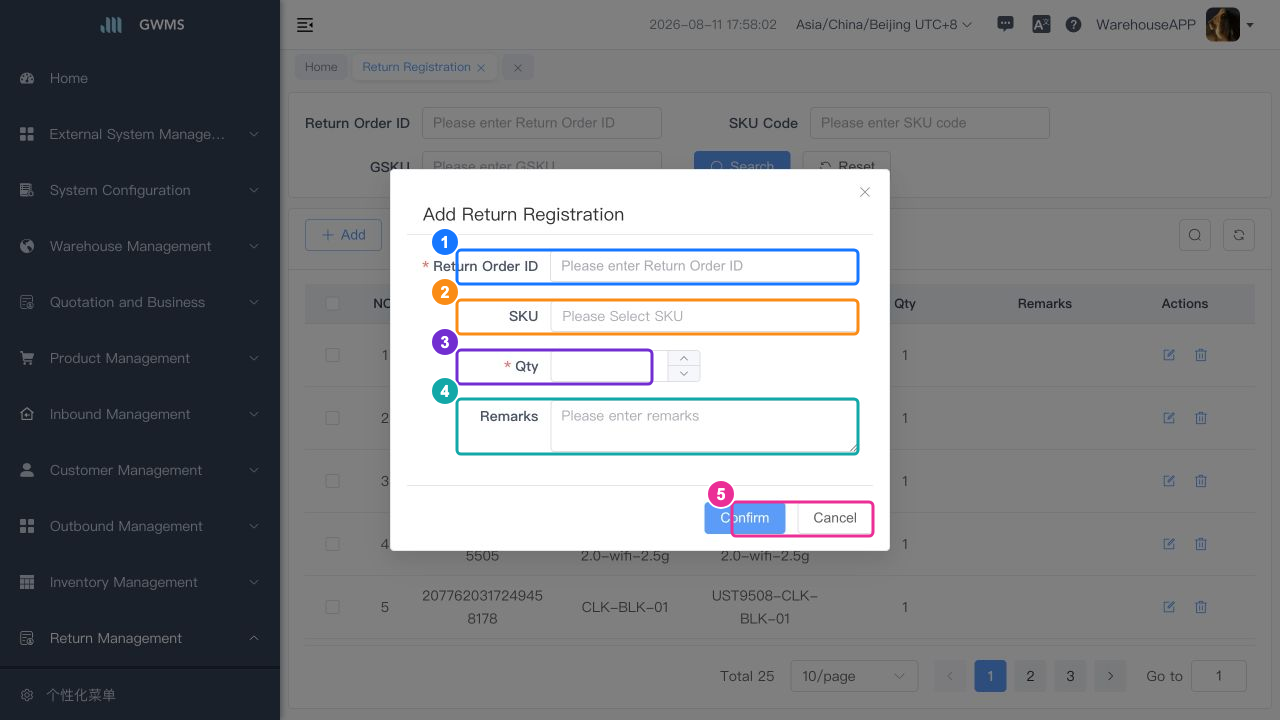Add a return registration