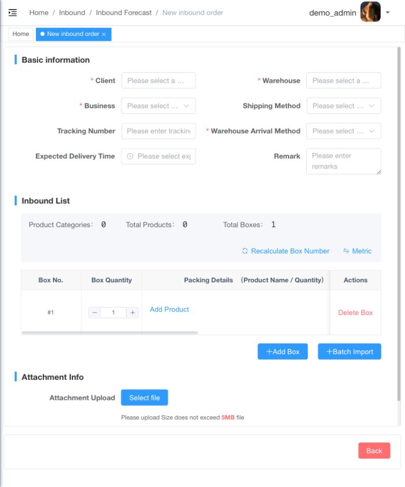 Batch Import entry in the inbound detail area