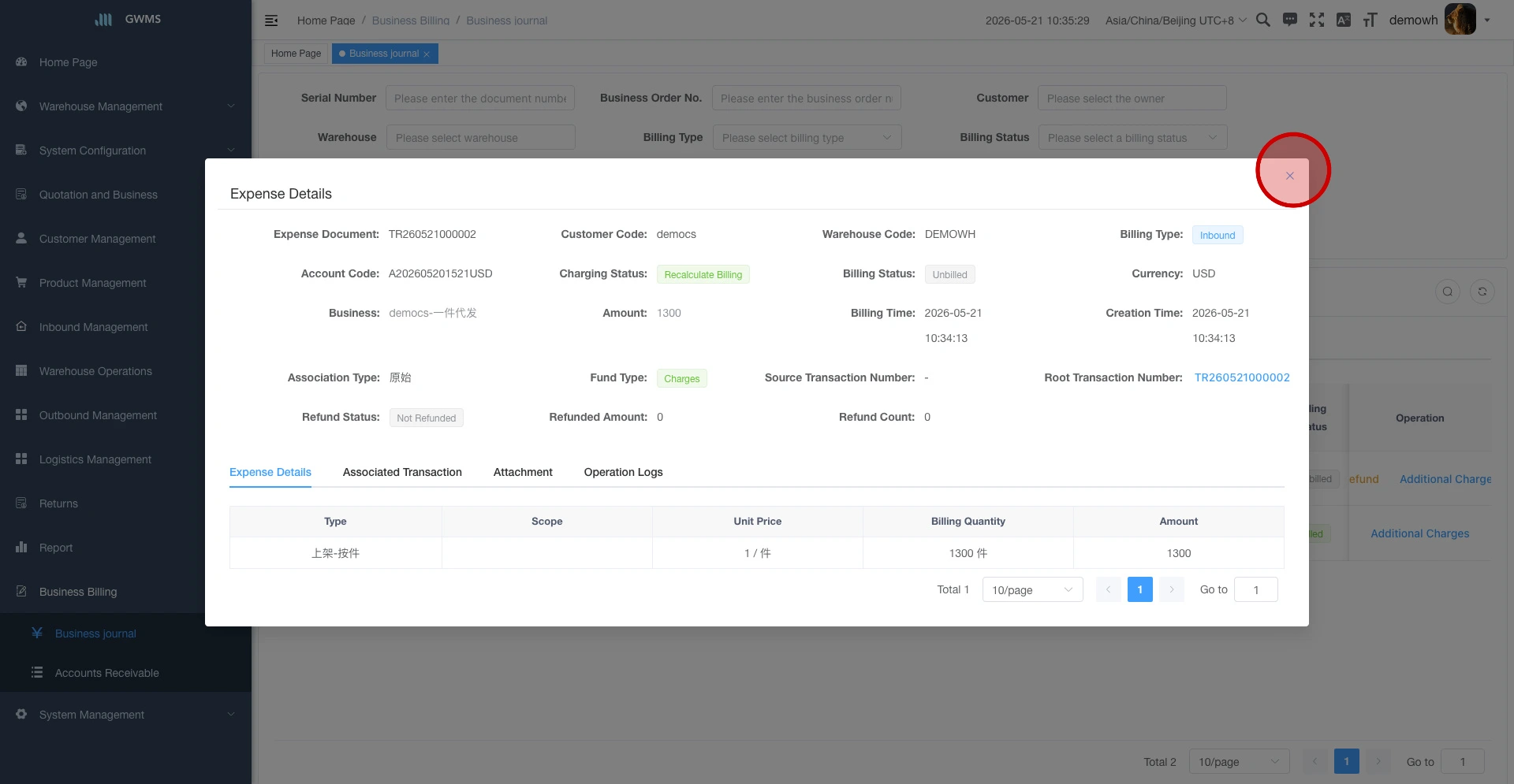 Review the Expense Details dialog