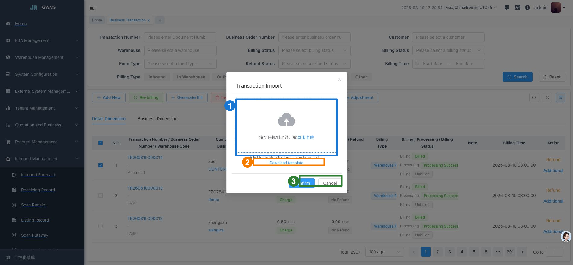 Import Service Transactions records