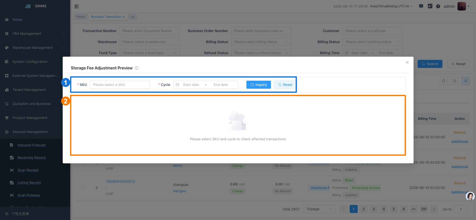 Storage Fee Adjustment preview