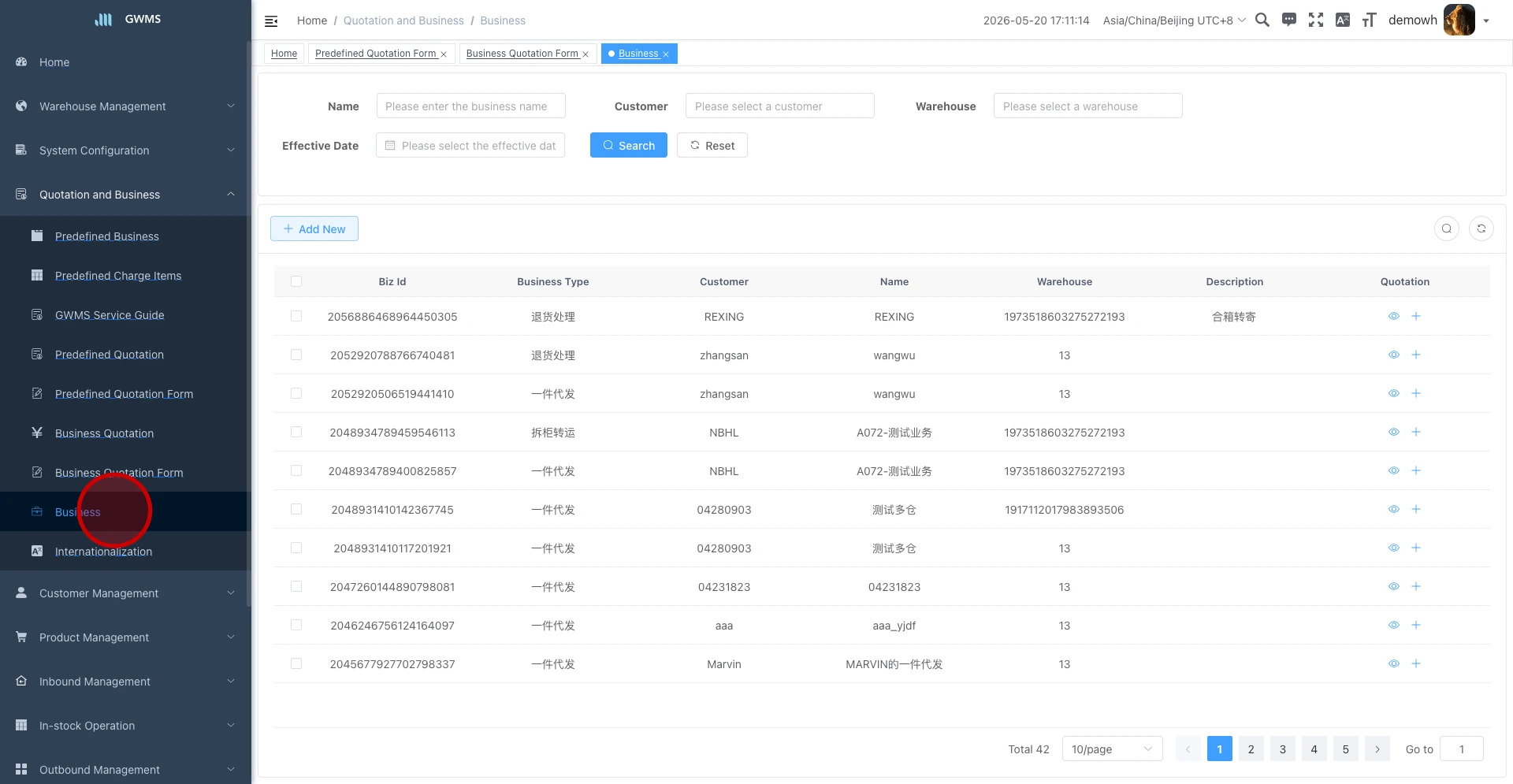 Open the Business page
