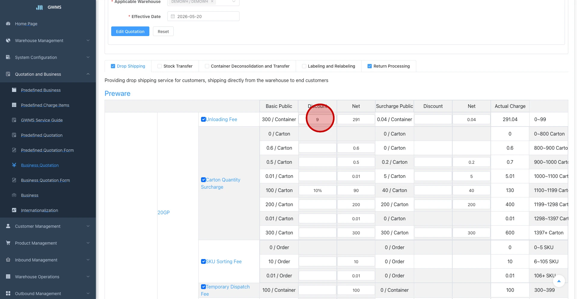 Enter a discount value directly in the Discount column