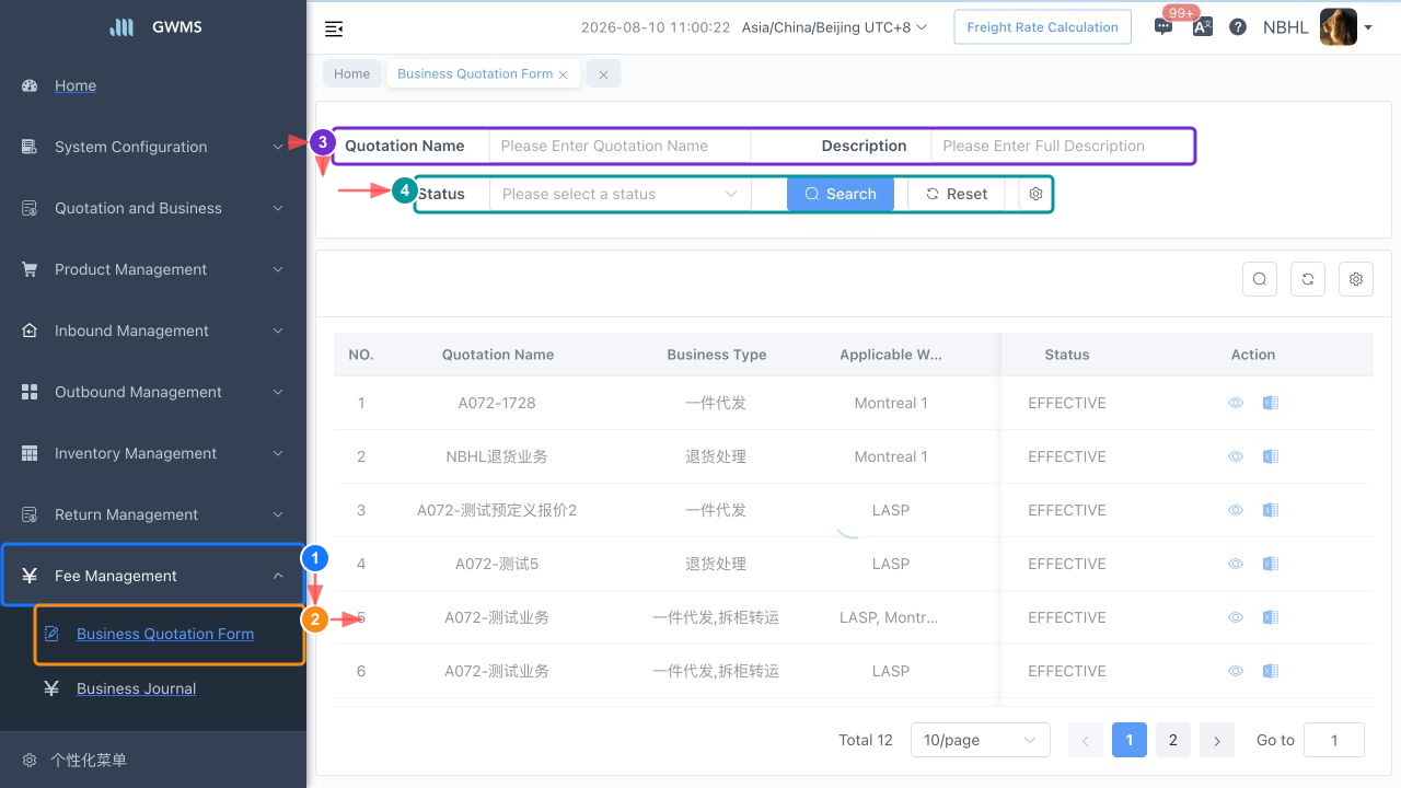 Business Quotation Form in Fee Management