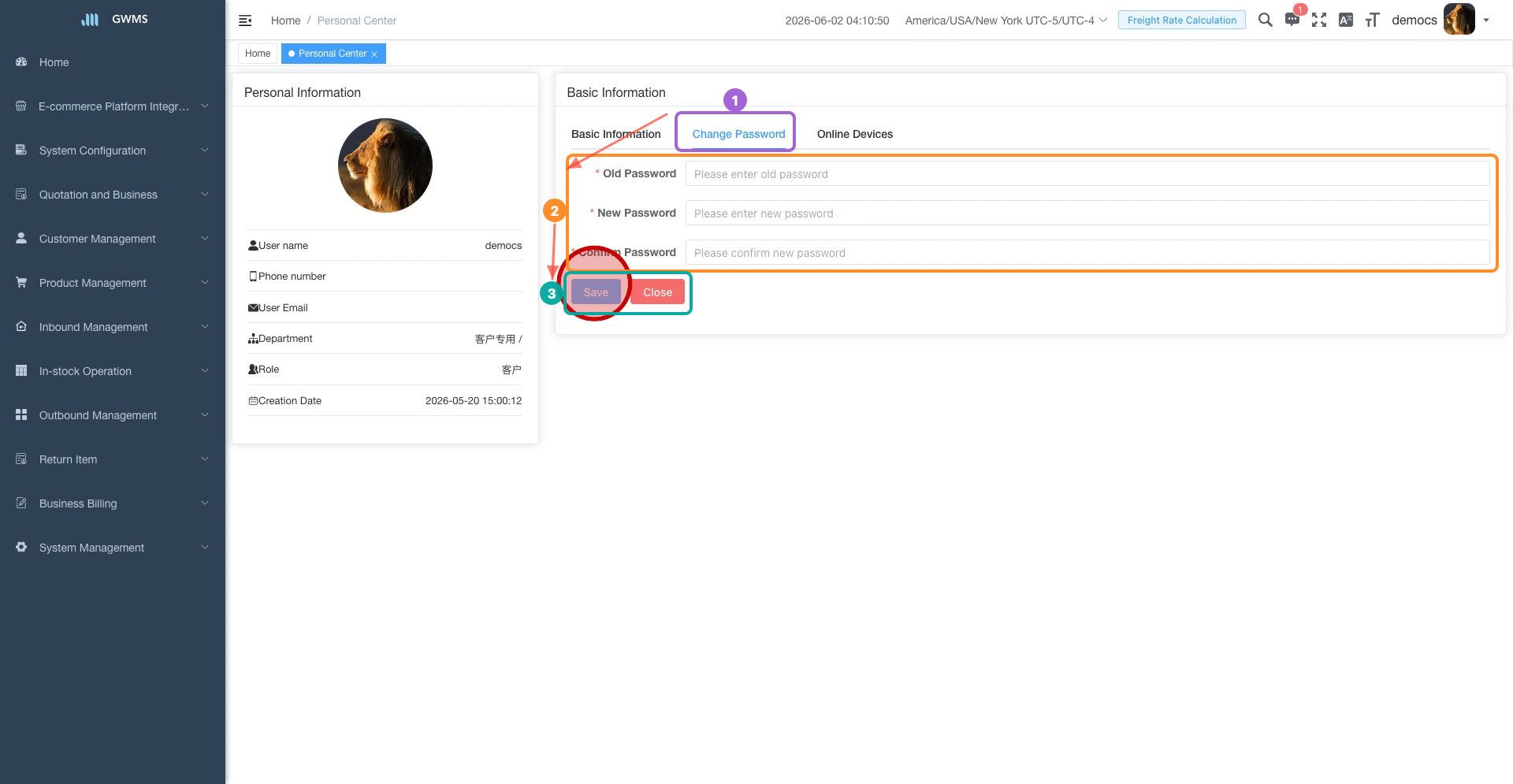 Change Password form