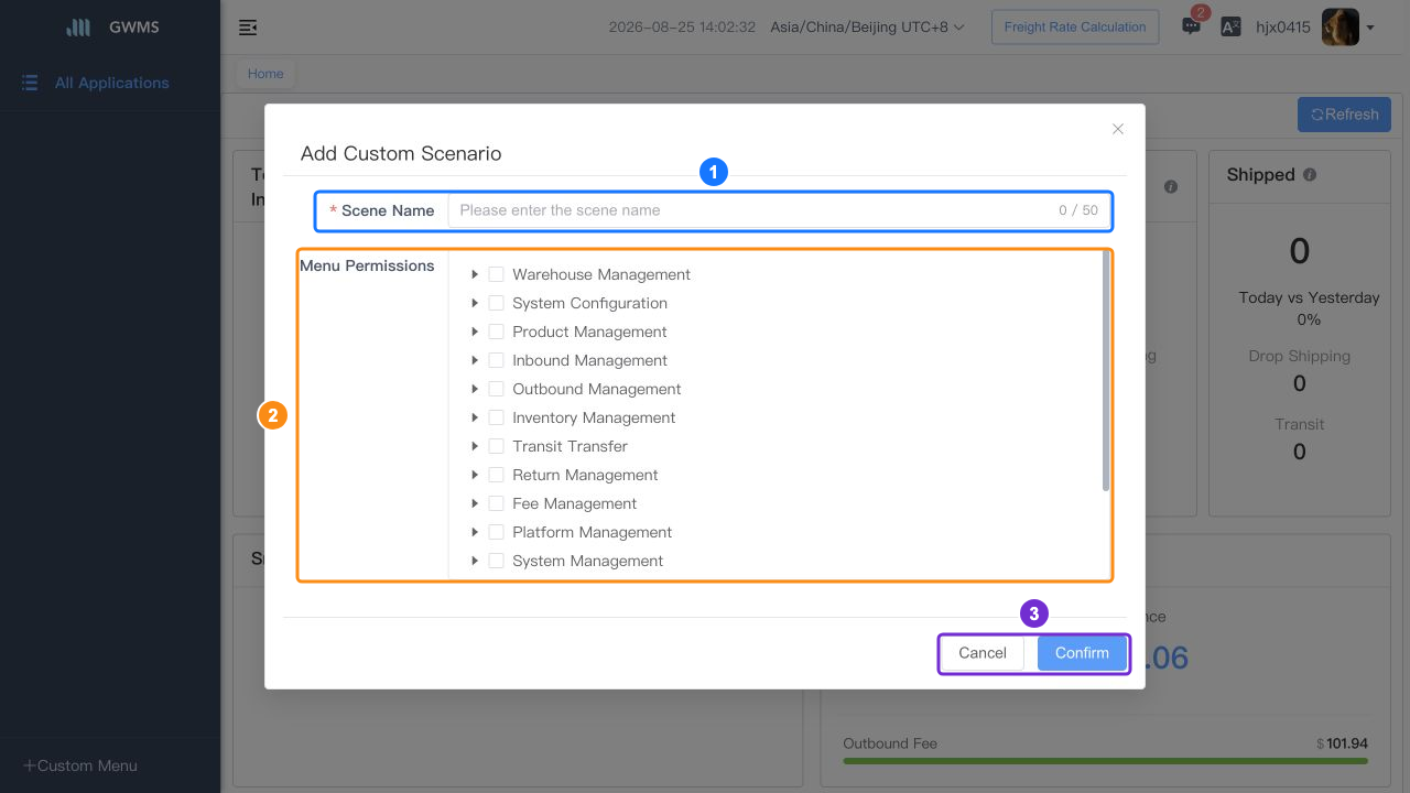 Custom scenario dialog