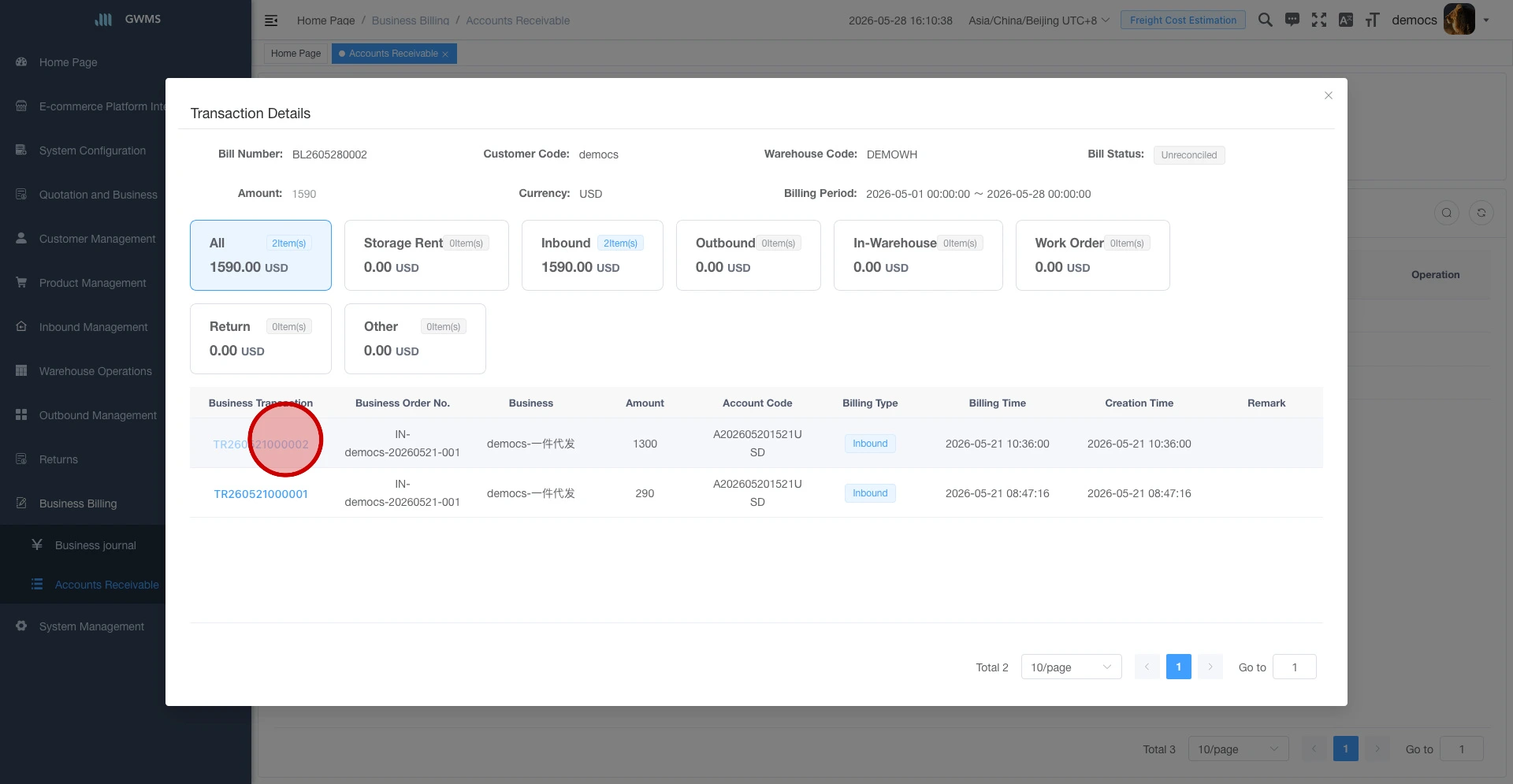 Review the Transaction Details dialog