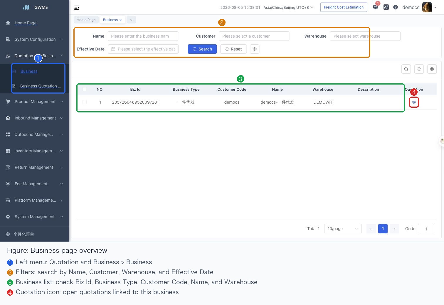 Open the Business page