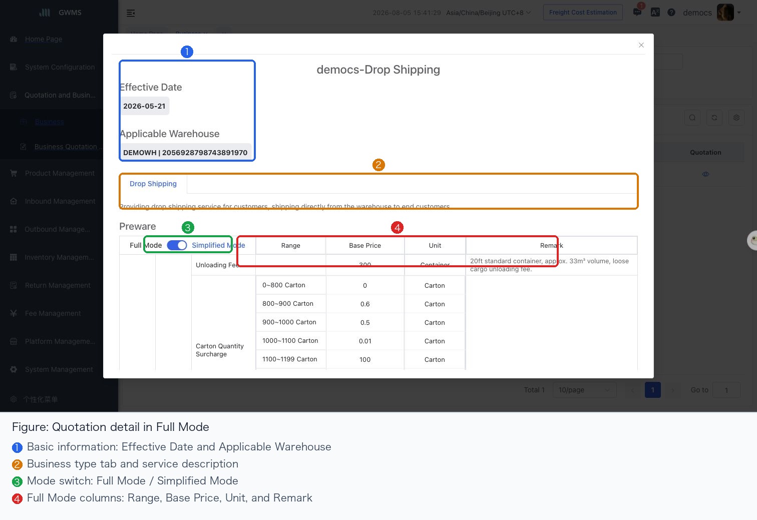 Review the quotation detail dialog in complete mode
