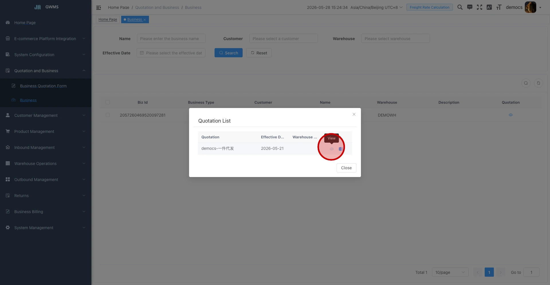 Review the Quotation List dialog