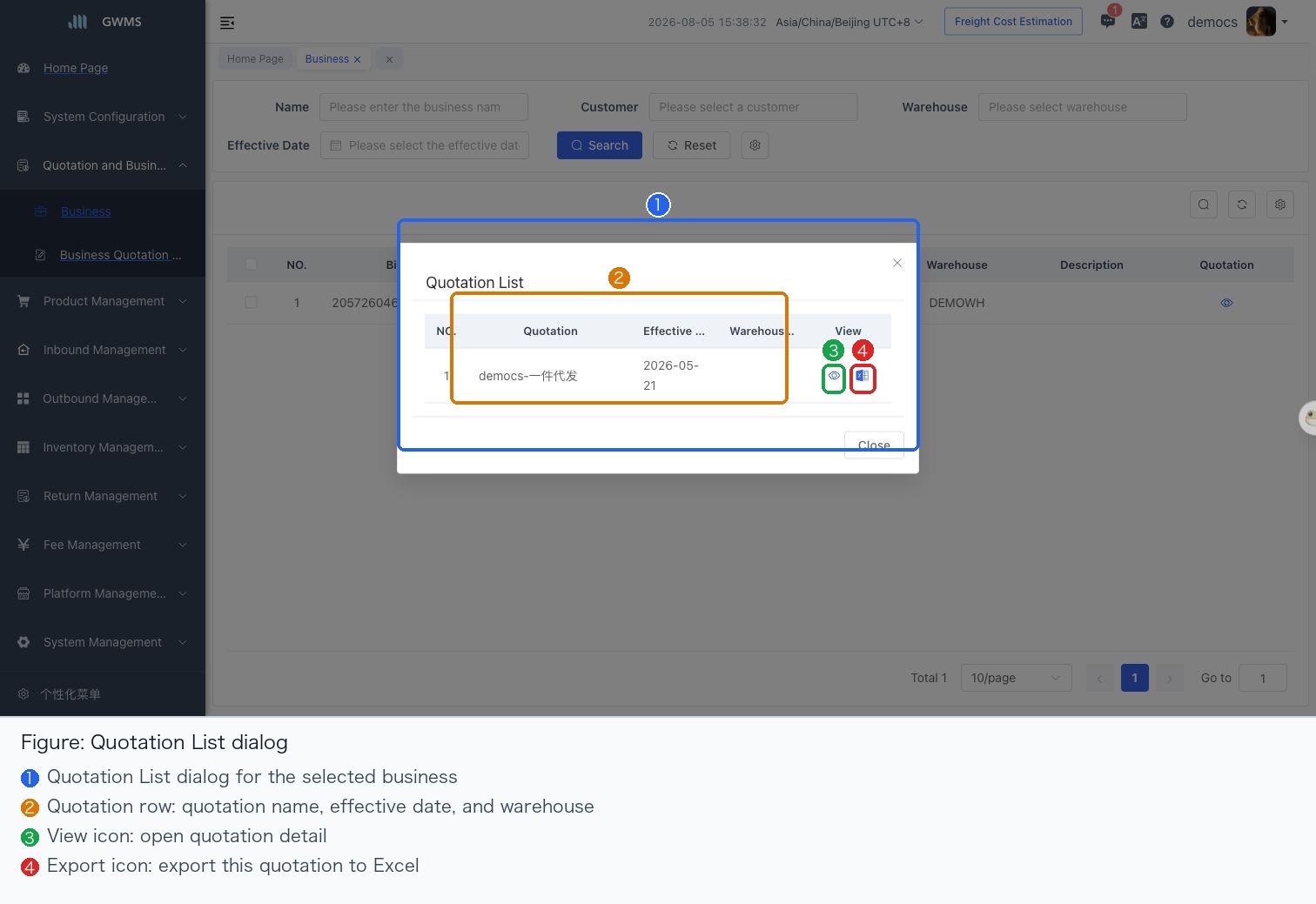Review the Quotation List dialog
