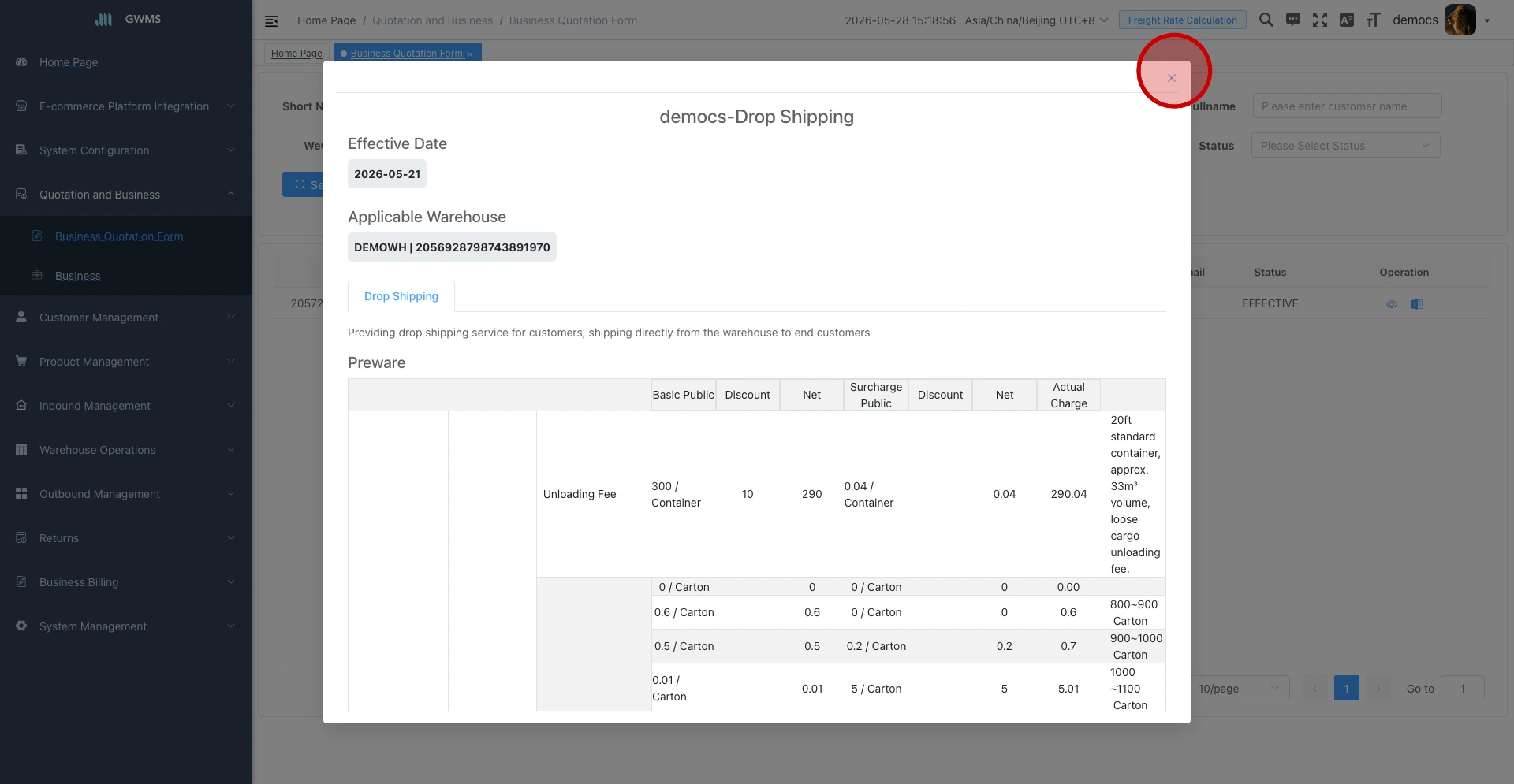Review the quotation detail dialog