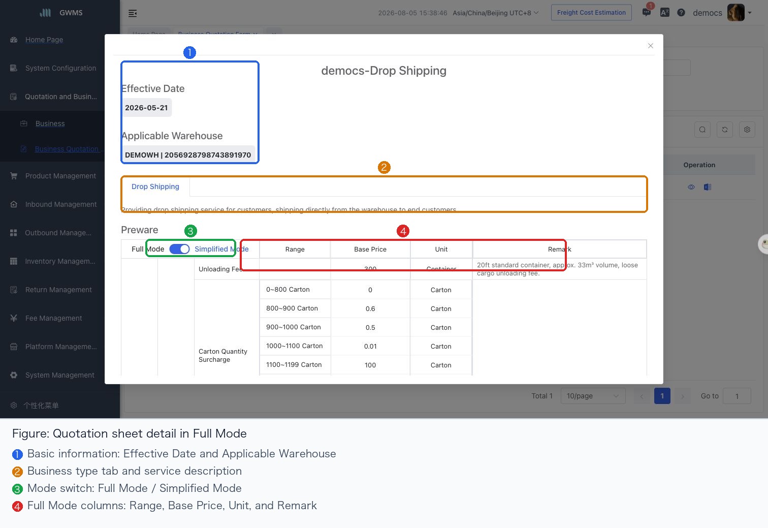 Review the quotation detail dialog in complete mode
