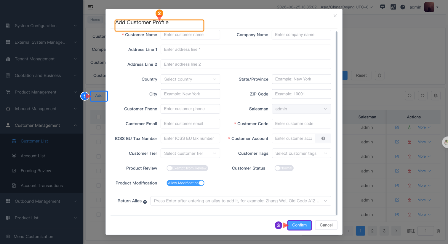 Open the Add Customer dialog
