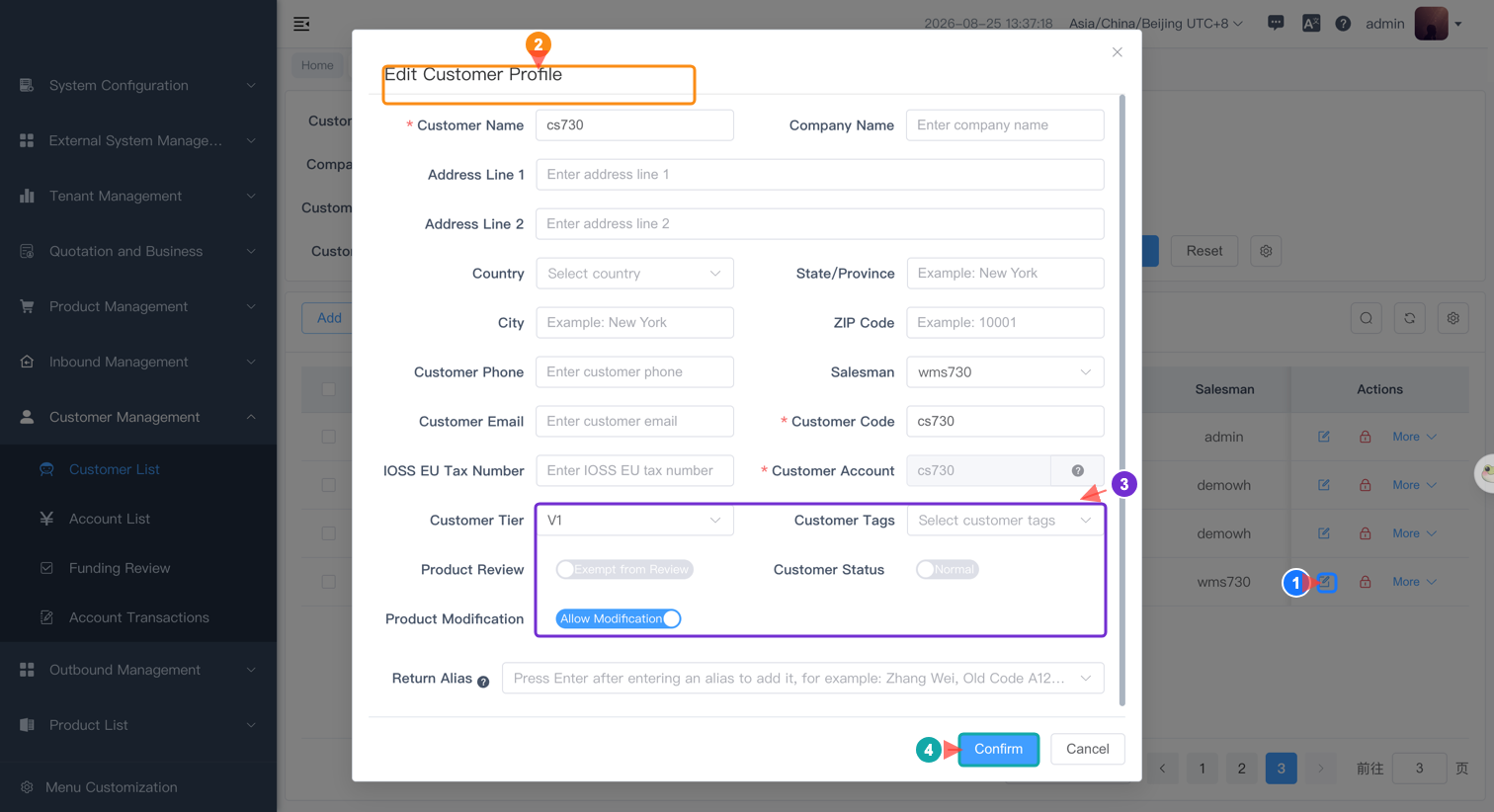 Edit customer information