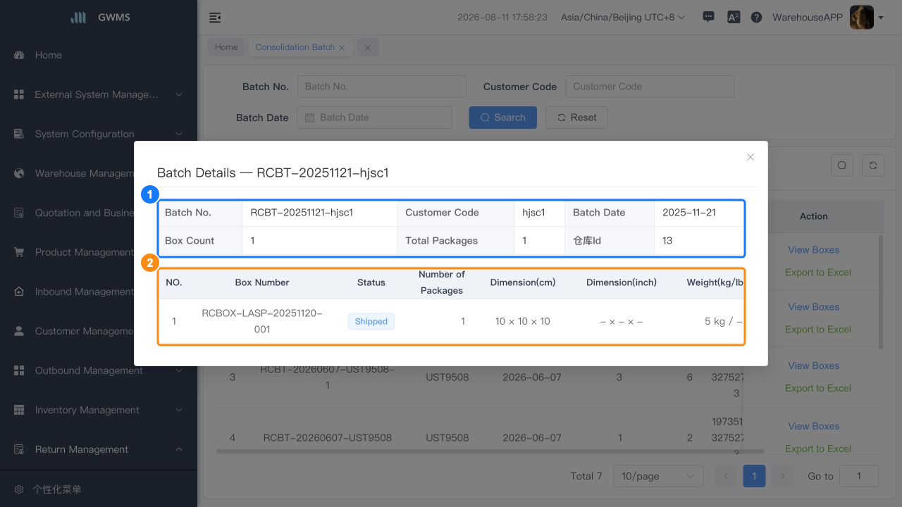 Consolidation batch details