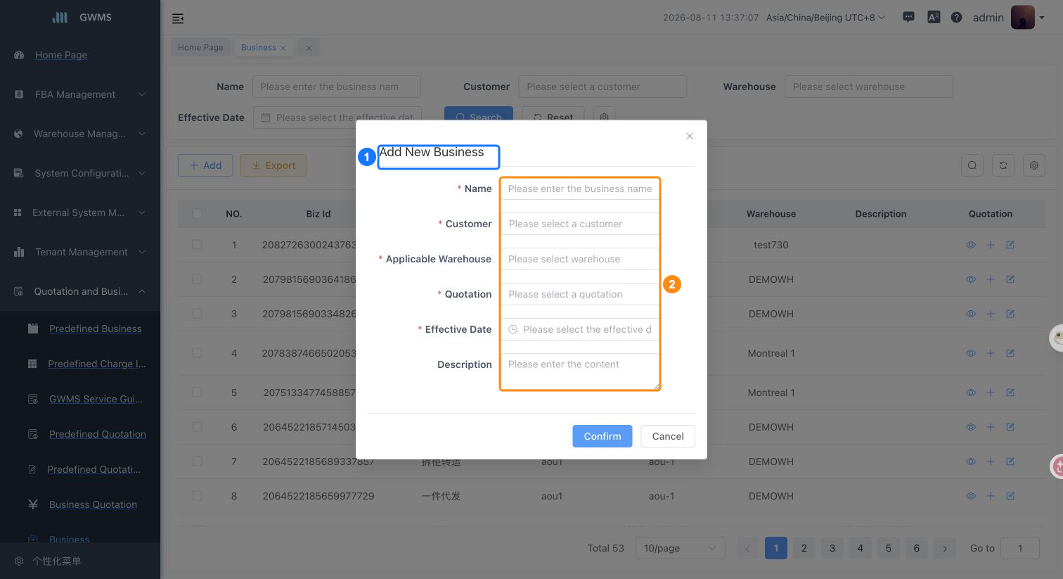 Add a business dialog