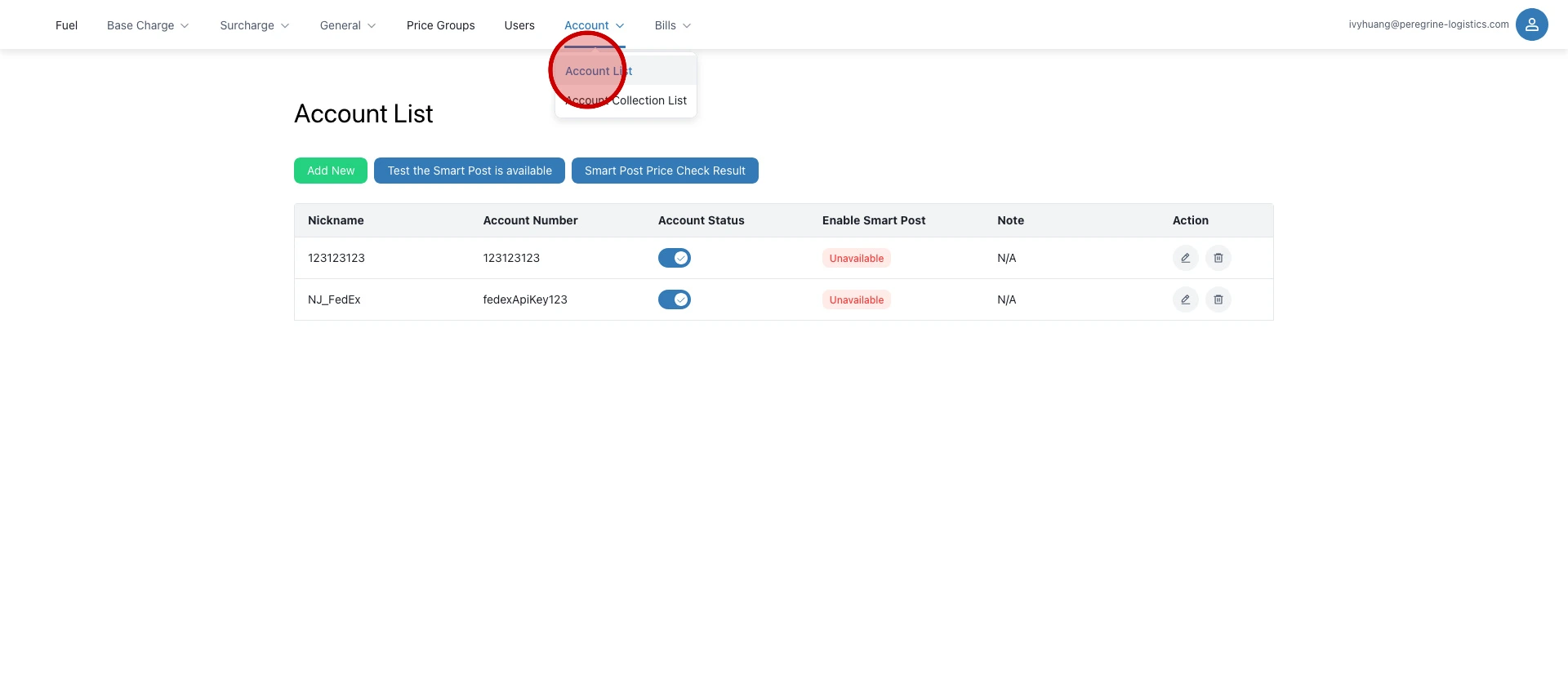 点击 "Account List"...