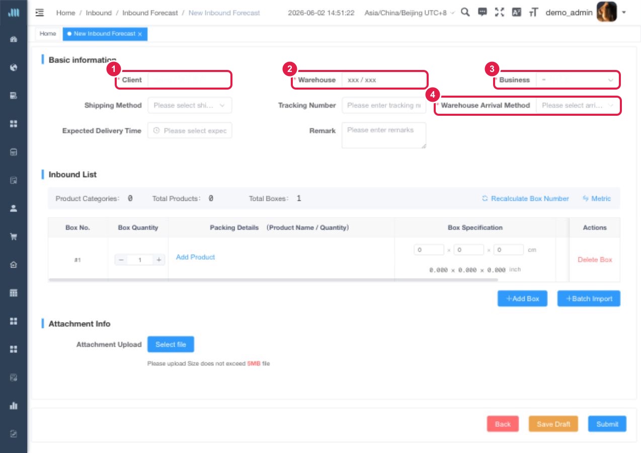Basic information on the inbound order page