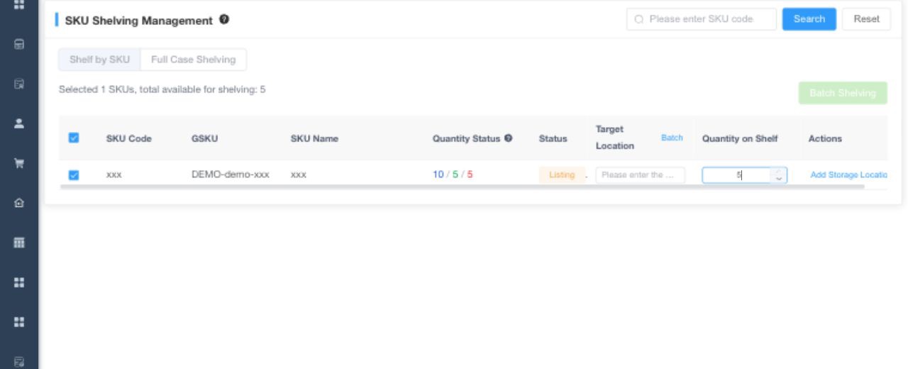 Select SKU rows for putaway