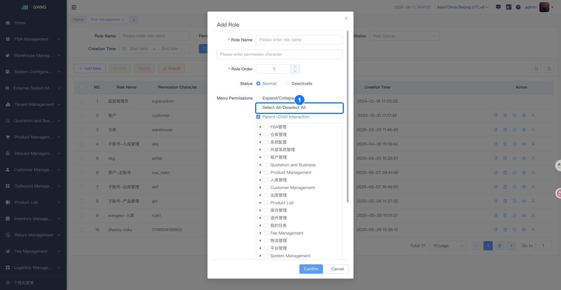 Select All and Deselect All for menu permissions