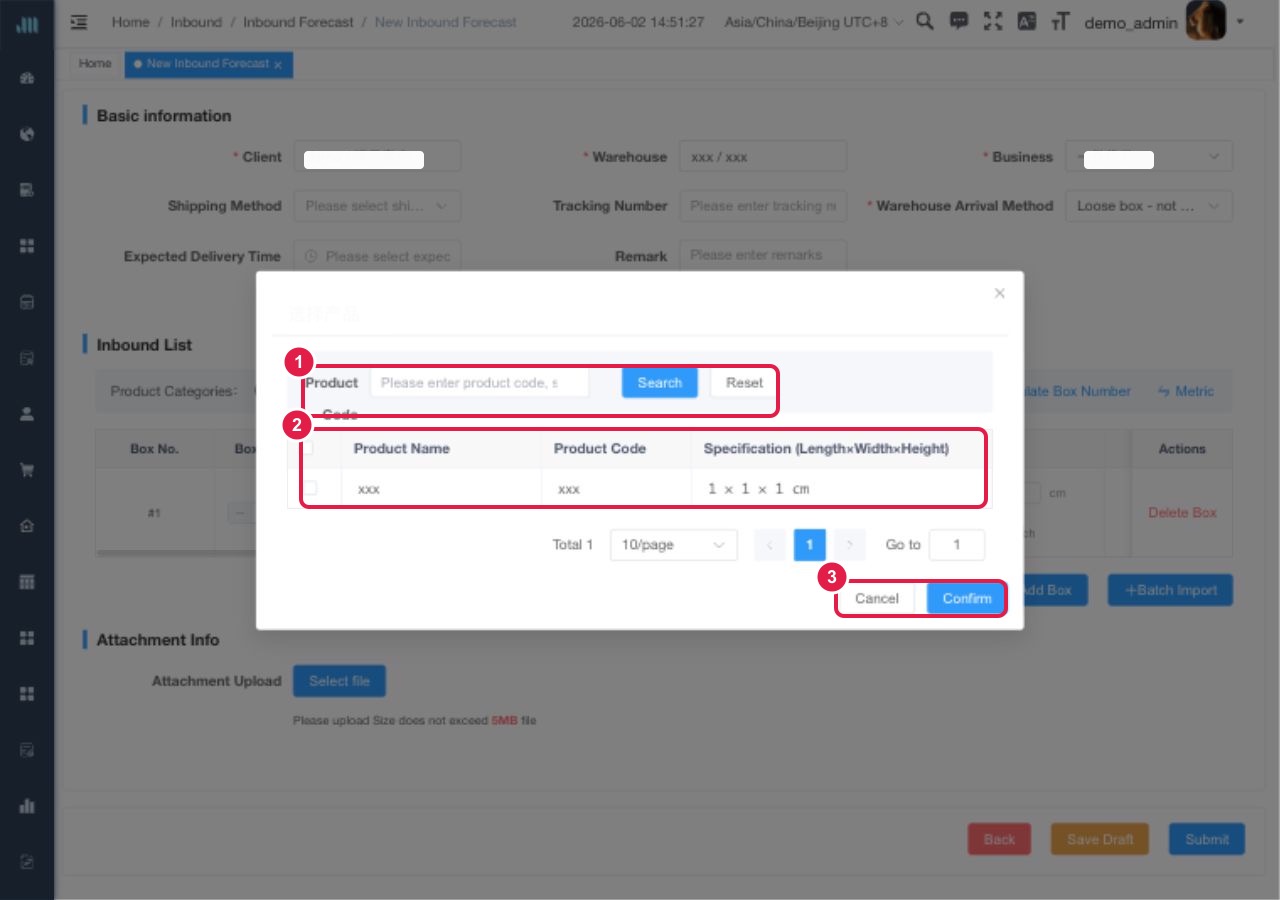 Select products in the product dialog