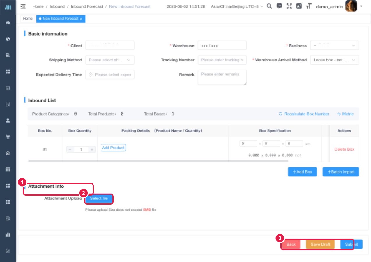 Upload attachments and check the inbound order