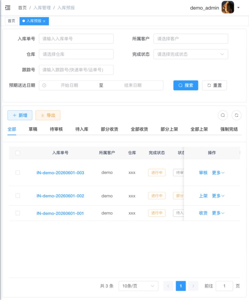 入库预报列表