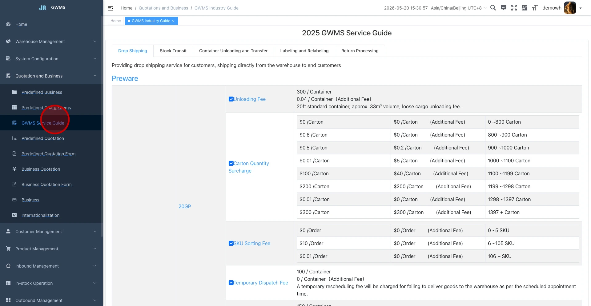 Open the GWMS Service Guide page