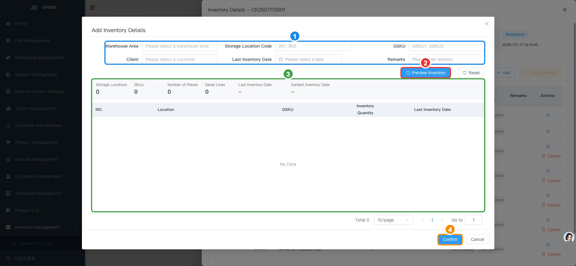Set the count scope and preview inventory
