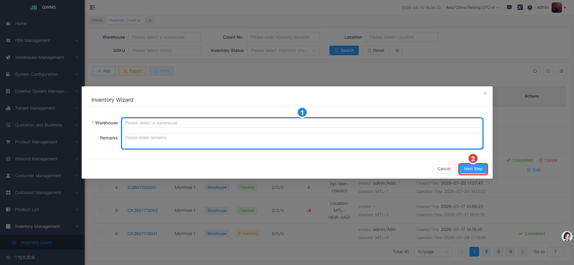 Create a count order