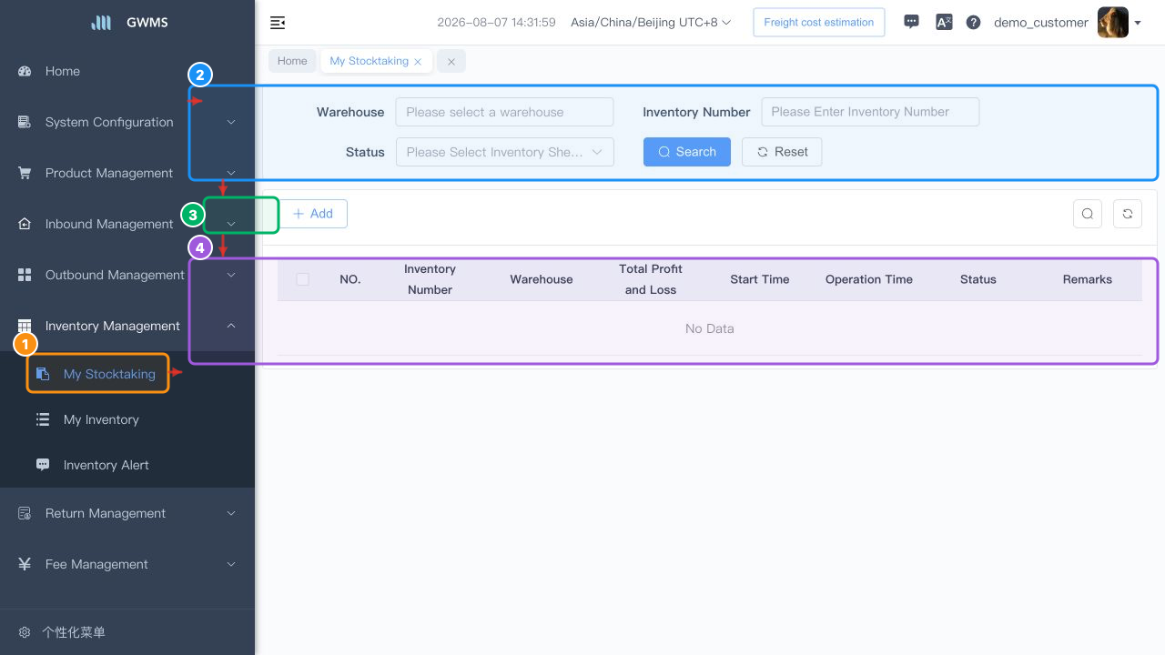 My Stocktaking page