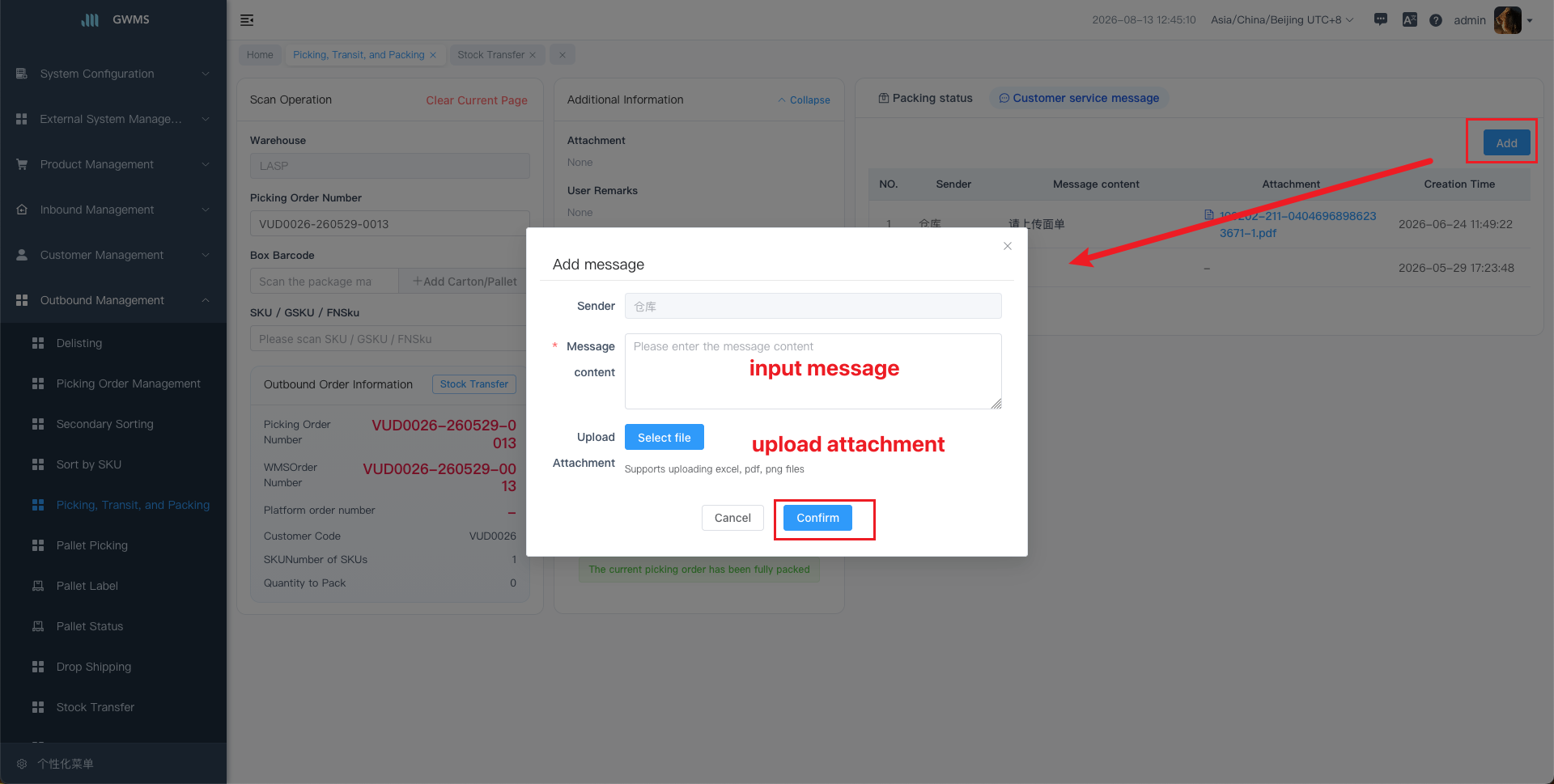 Add customer service message