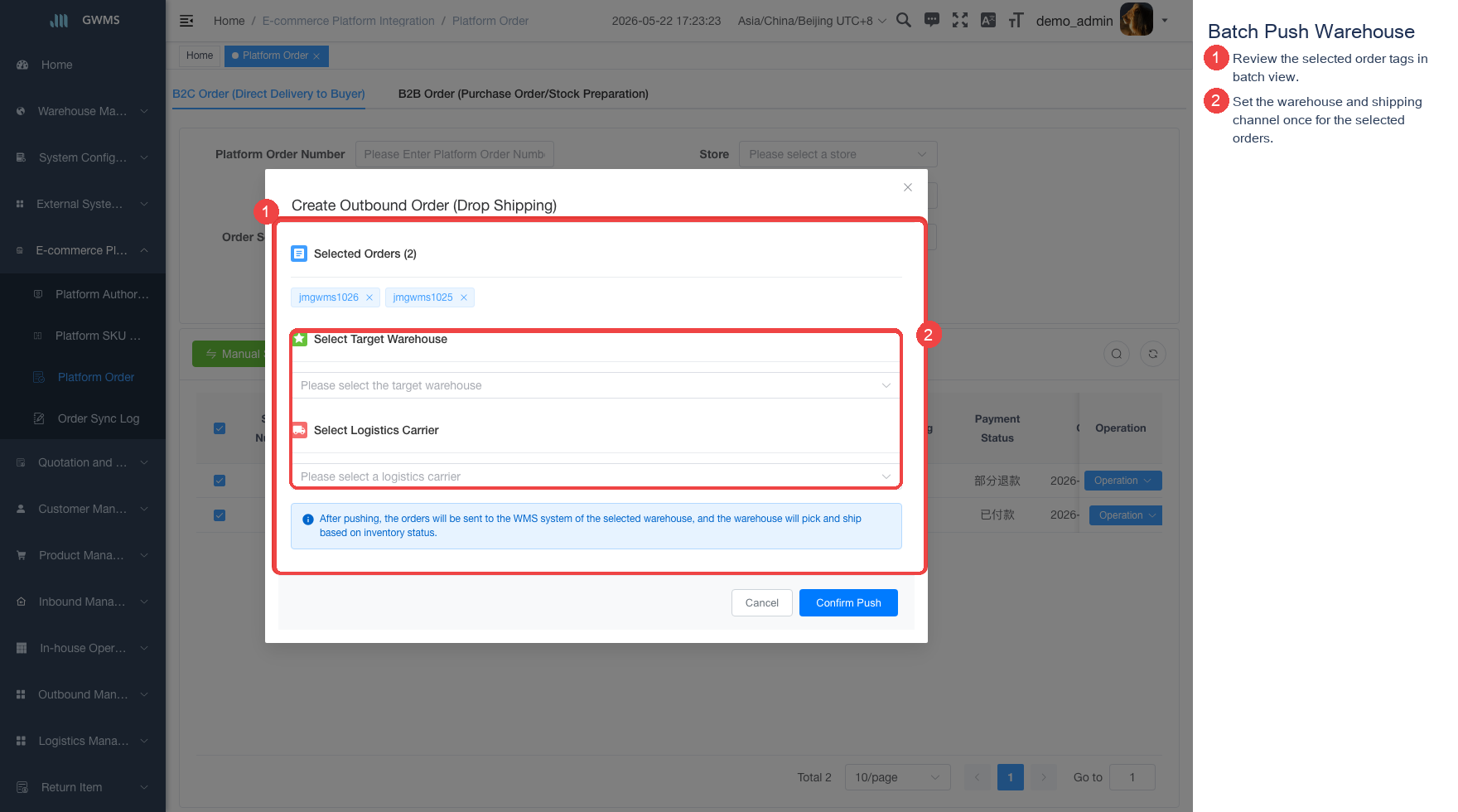 Batch dispatch - 2 selected orders