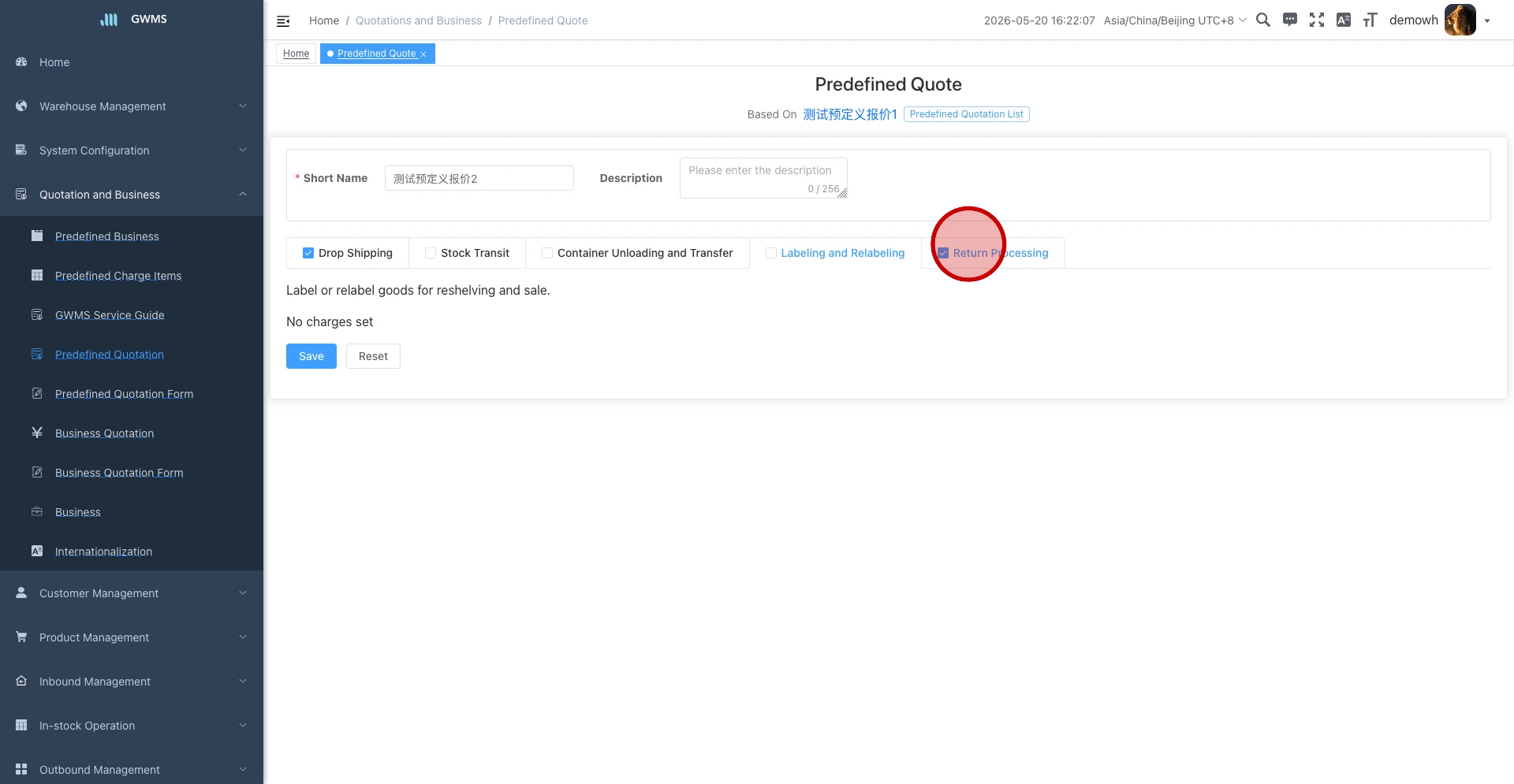 Select one business tab, such as Return Processing, to review its charge tree