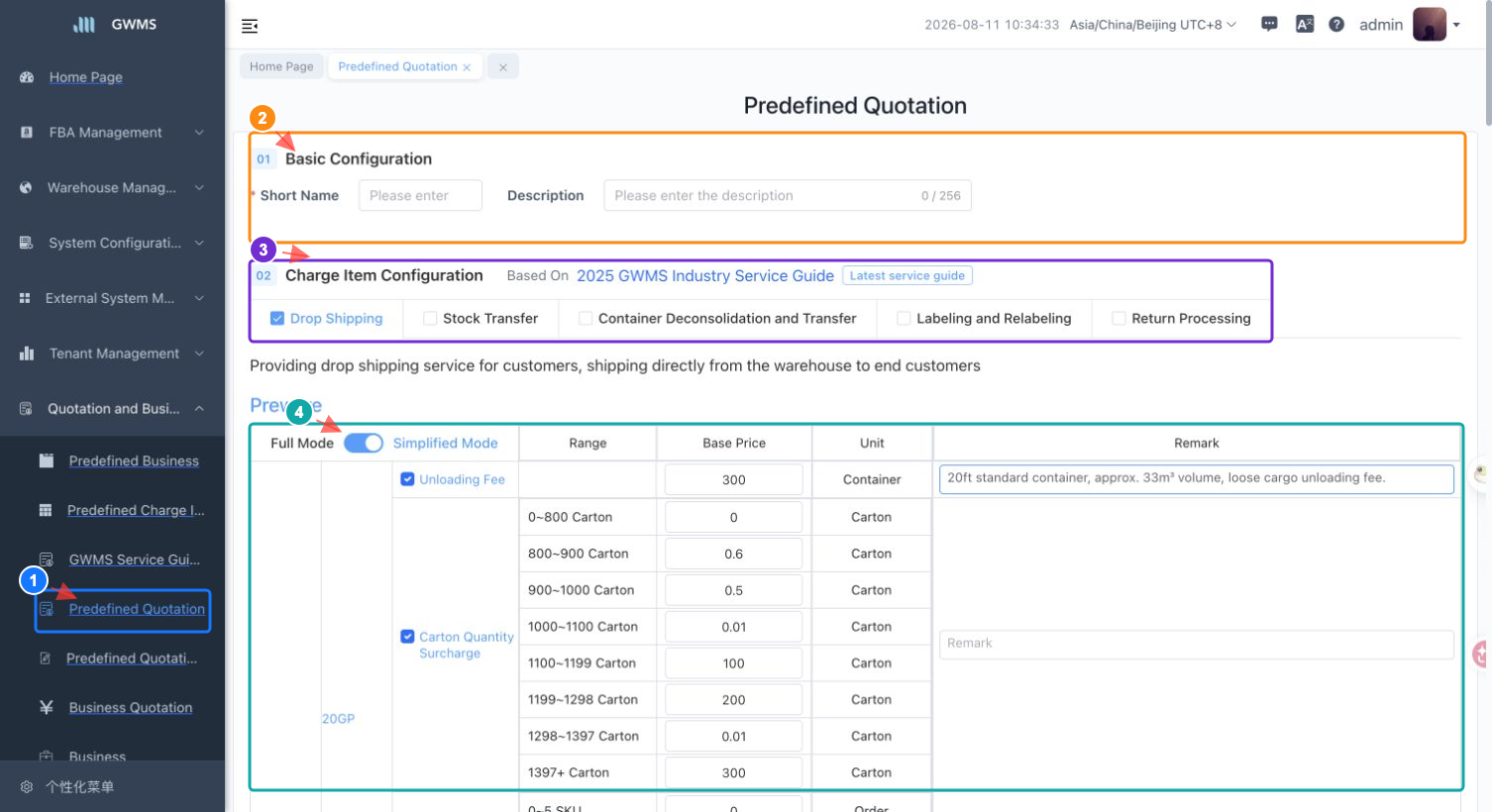 Open the Predefined Quotation page in Simplified Mode