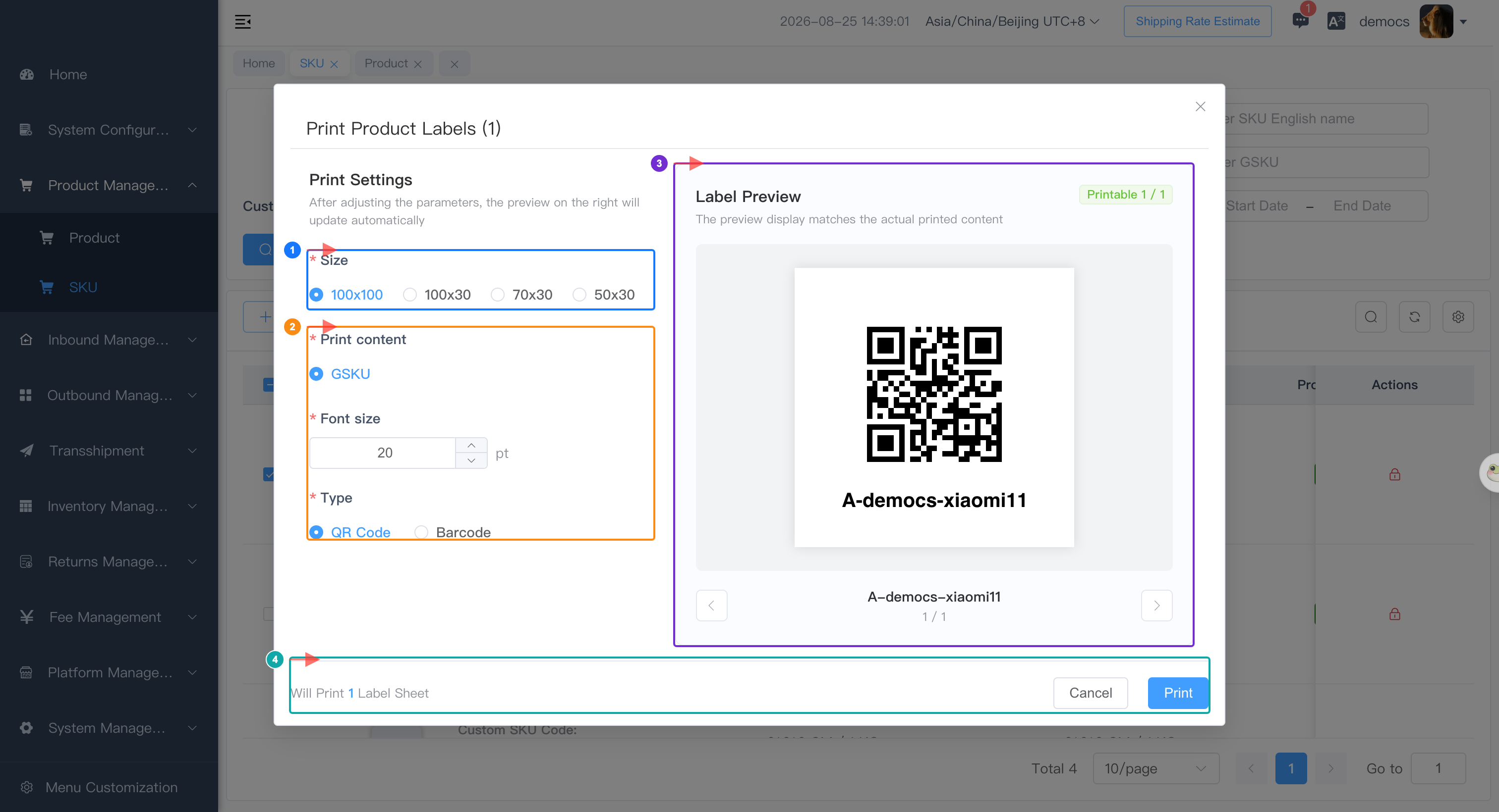 Configure and preview a populated SKU label