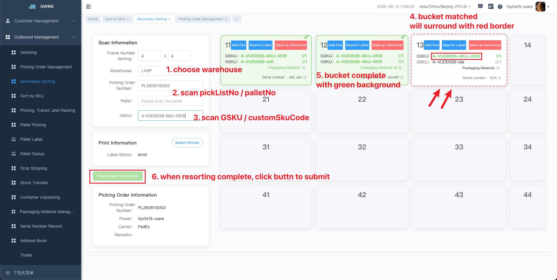 Secondary sorting page
