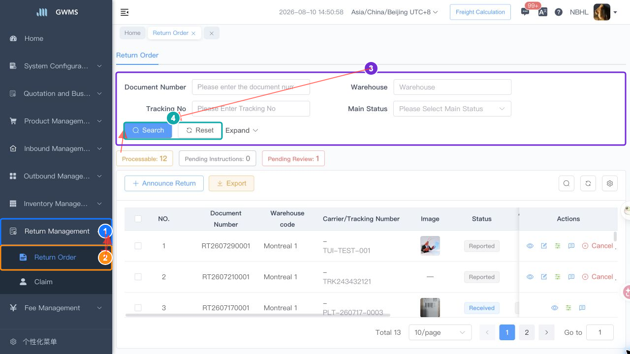 Search Return Orders