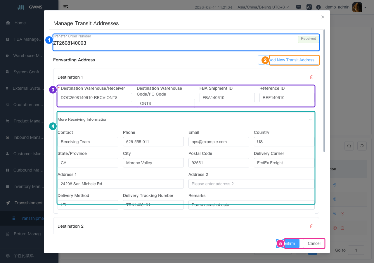Manage transit addresses