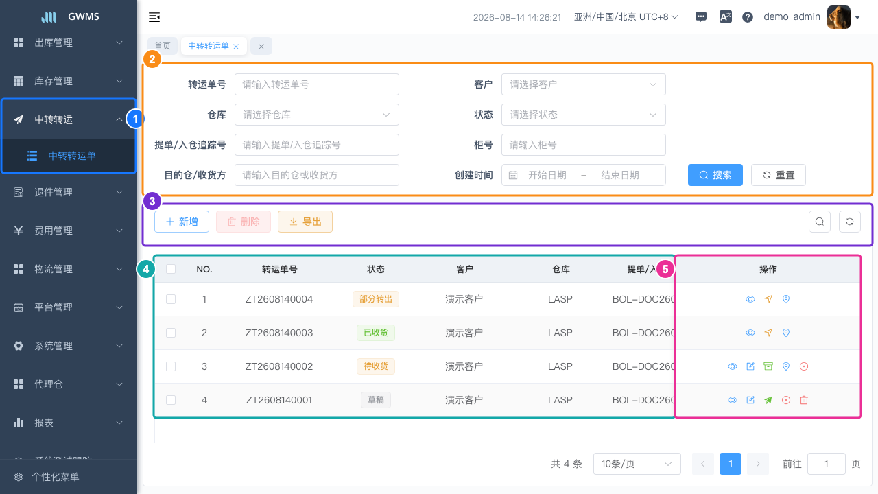 仓库端中转转运单列表